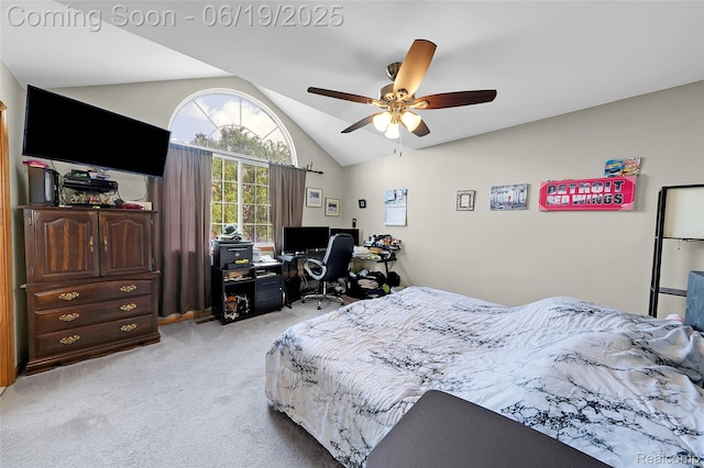 2102 Oakwood Rd, Ortonville, MI 48462 - bedroom featuring lofted ceiling, light colored carpet, a desk, and ceiling fan
