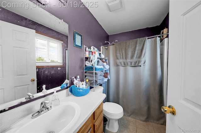 2102 Oakwood Rd, Ortonville, MI 48462 - bathroom with tile patterned floors, vanity, and a shower with curtain