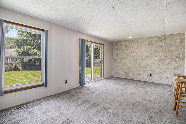 8814 S Sprinkle Rd, Portage, MI 49002 - carpeted spare room featuring a drop ceiling and wooden walls