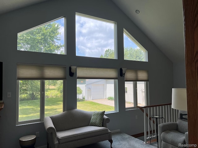 7369 Sheridan Rd, Flushing, MI 48433 - living room with lofted ceiling, plenty of natural light, and carpet floors