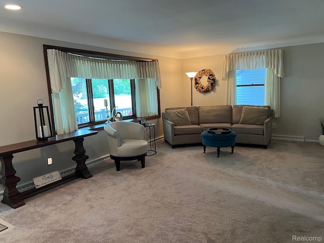 7369 Sheridan Rd, Flushing, MI 48433 - living room featuring carpet flooring, recessed lighting, and a baseboard radiator
