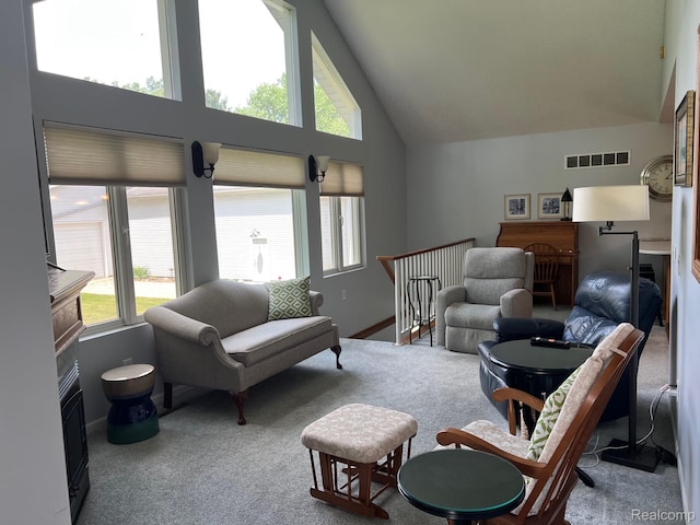 7369 Sheridan Rd, Flushing, MI 48433 - carpeted living room featuring high vaulted ceiling