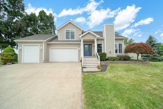 7555 Sherlock Dr, Onsted, MI 49265 - view of front of house featuring driveway, a front lawn, a garage, and a shingled roof