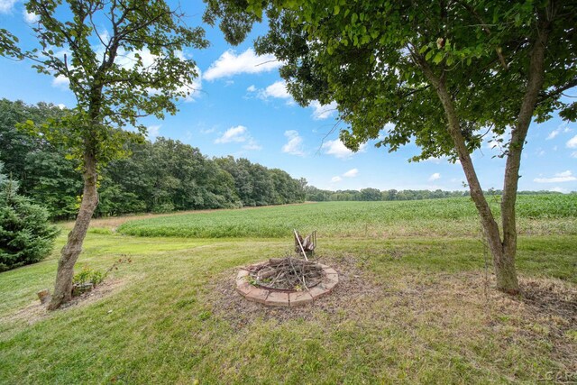 7555 Sherlock Dr, Onsted, MI 49265 - view of grassy yard with a view of rural / pastoral area, an outdoor fire pit, and agricultural plots