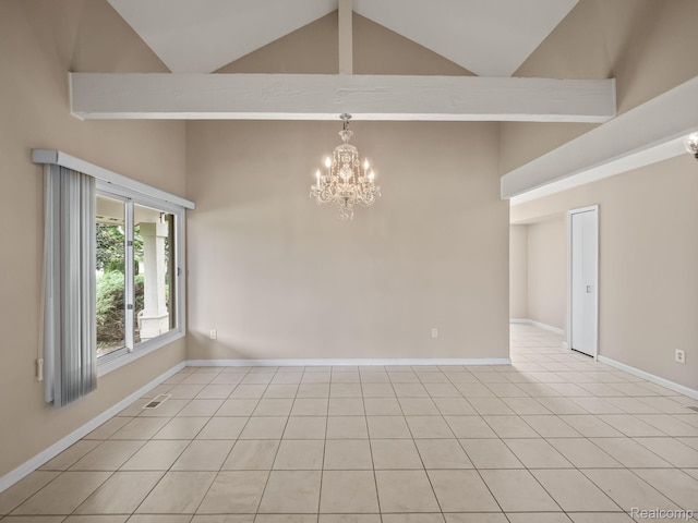 1829 Golf Ridge Dr, Bloomfield Hills, MI 48302 - empty room with high vaulted ceiling, a chandelier, and light tile patterned floors