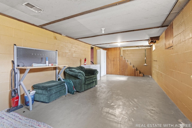 537 Graafschap Rd, Holland, MI 49423 - basement featuring stairs and concrete block wall