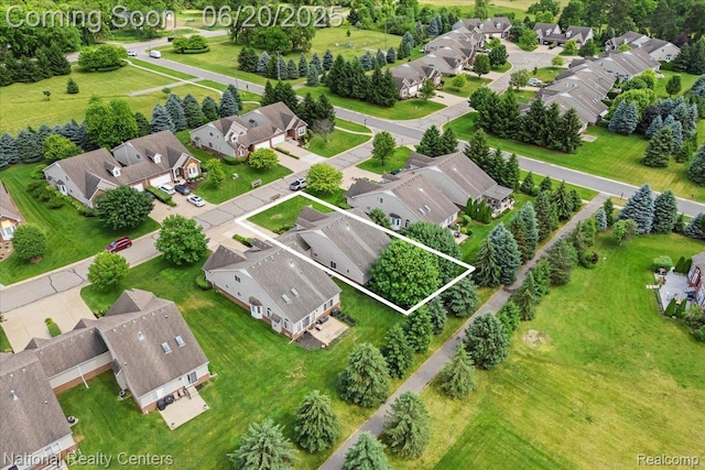 332 Asbury Ct, Highland, MI 48357 - aerial perspective of suburban area featuring property boundaries highlighted