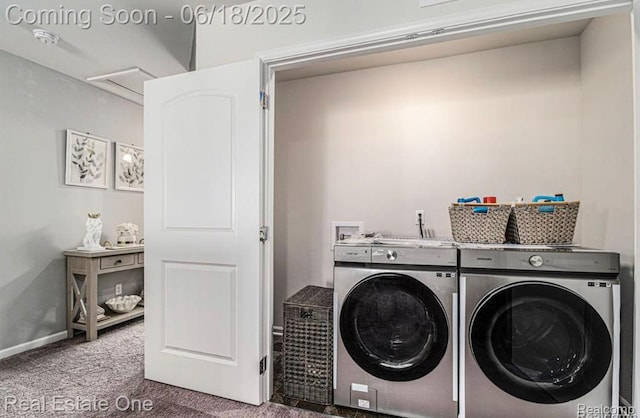 8757 Grove St, Washington, MI 48094 - laundry room featuring washing machine and clothes dryer and carpet