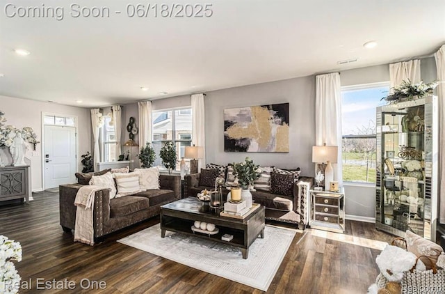 8757 Grove St, Washington, MI 48094 - living area with dark wood-style flooring, healthy amount of natural light, and recessed lighting
