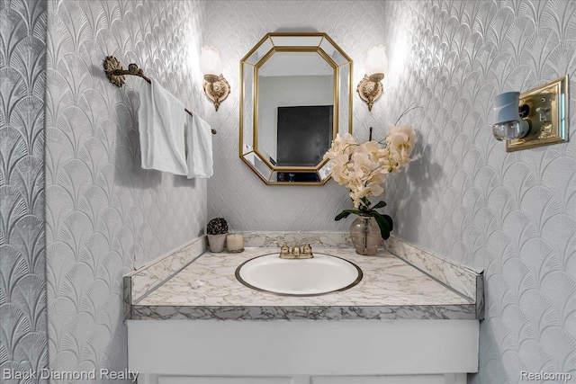5500 Harvard Rd, Detroit, MI 48224 - bathroom with wallpapered walls and vanity
