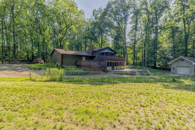 10096 S S Ave W, Michigan, MI 49071 - rear view of house with a wooden deck, a chimney, and stairs