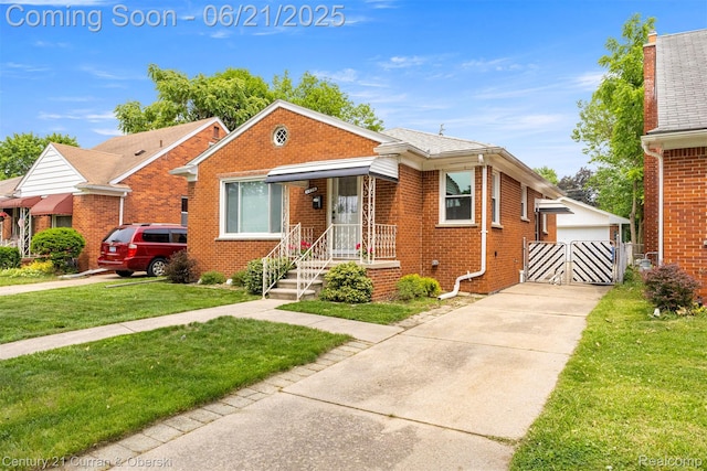 8276 Riverview St, Dearborn Heights, MI 48127 - bungalow-style home with a front lawn, a gate, and brick siding