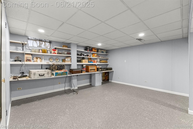 8276 Riverview St, Dearborn Heights, MI 48127 - home office with a drop ceiling, speckled floor, recessed lighting, and built in study area