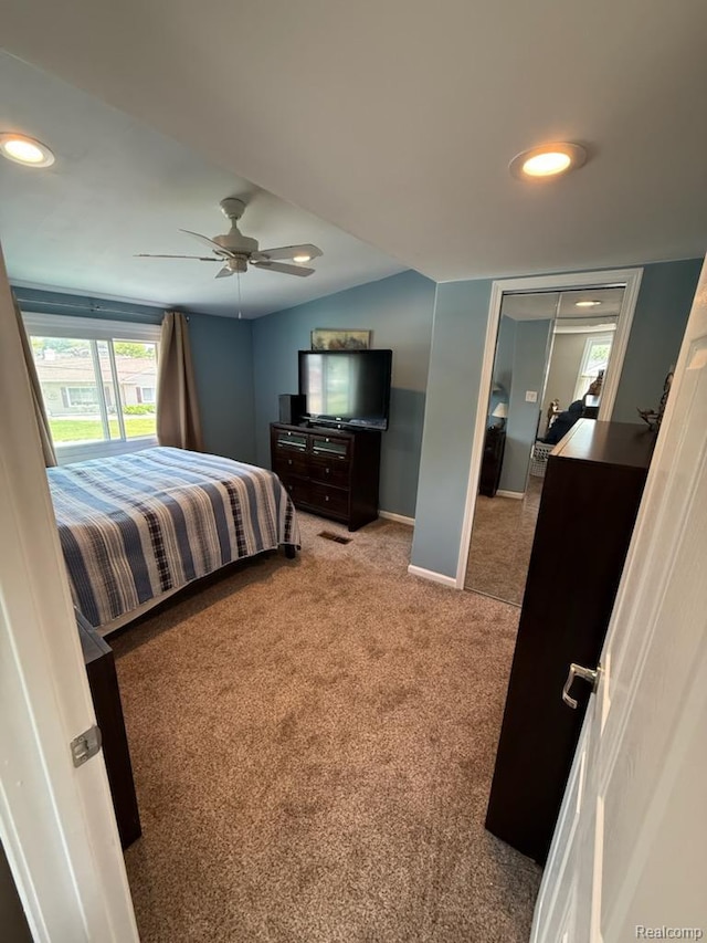 37805 Maplehill St, Harrison Township, MI 48045 - bedroom featuring carpet, recessed lighting, ceiling fan, and lofted ceiling