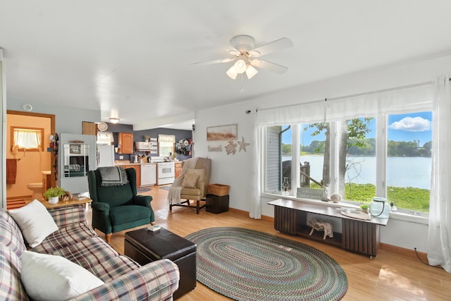 17295 Stevens Forest Lake St, Cassopolis, MI 49031 - living room featuring light wood-style flooring and ceiling fan