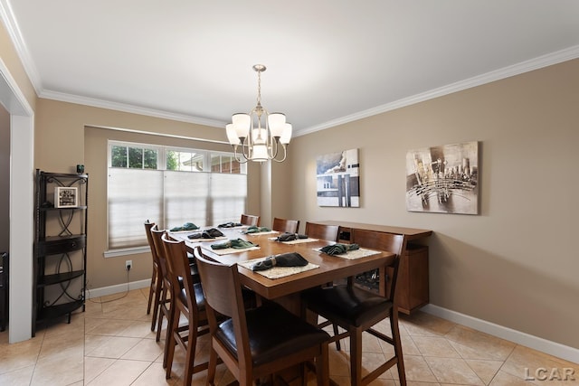 3054 Windmill Dr, Adrian, MI 49221 - dining area with a chandelier, ornamental molding, and light tile patterned floors