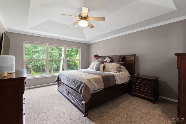 3054 Windmill Dr, Adrian, MI 49221 - carpeted bedroom featuring a raised ceiling, ornamental molding, and ceiling fan