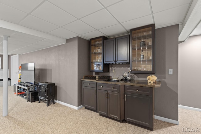 3054 Windmill Dr, Adrian, MI 49221 - indoor wet bar with light carpet and a drop ceiling