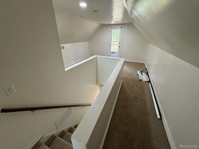 28905 Hennepin St, Dearborn Heights, MI 48135 - staircase with carpet and lofted ceiling
