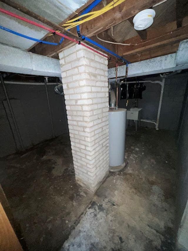 3501 Fleming Rd, Flint, MI 48504 - unfinished below grade area featuring water heater and a sink