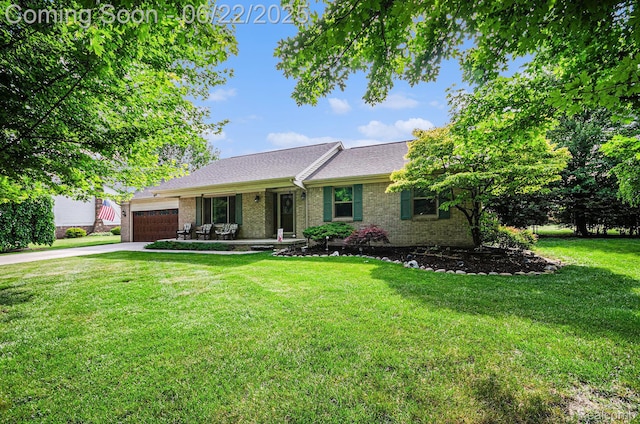 9300 Clippert St, Taylor, MI 48180 - ranch-style house with an attached garage, brick siding, a front lawn, driveway, and a shingled roof