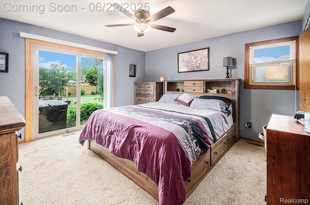 9300 Clippert St, Taylor, MI 48180 - bedroom featuring carpet, access to exterior, and a ceiling fan