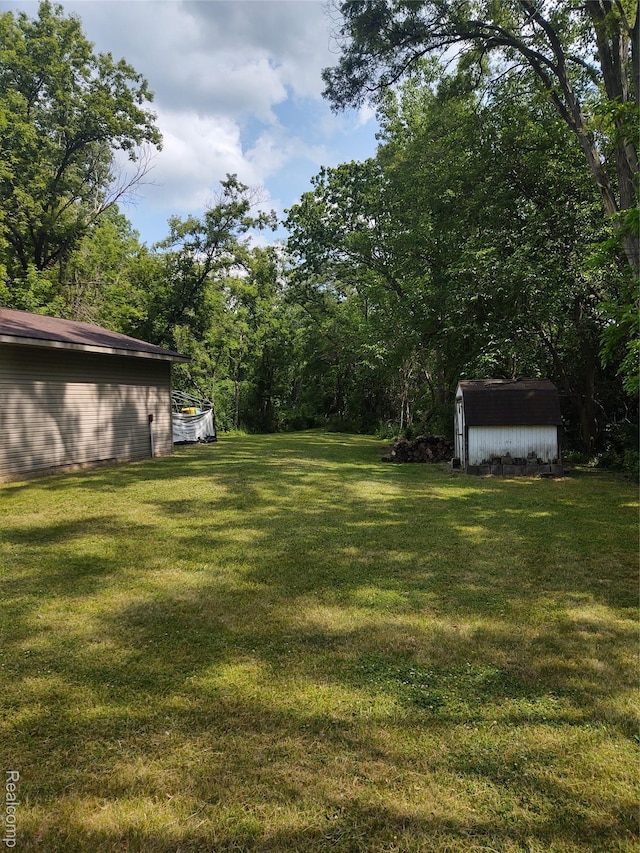 8996 Main St, Whitmore Lake, MI 48189 - view of grassy yard with a storage shed