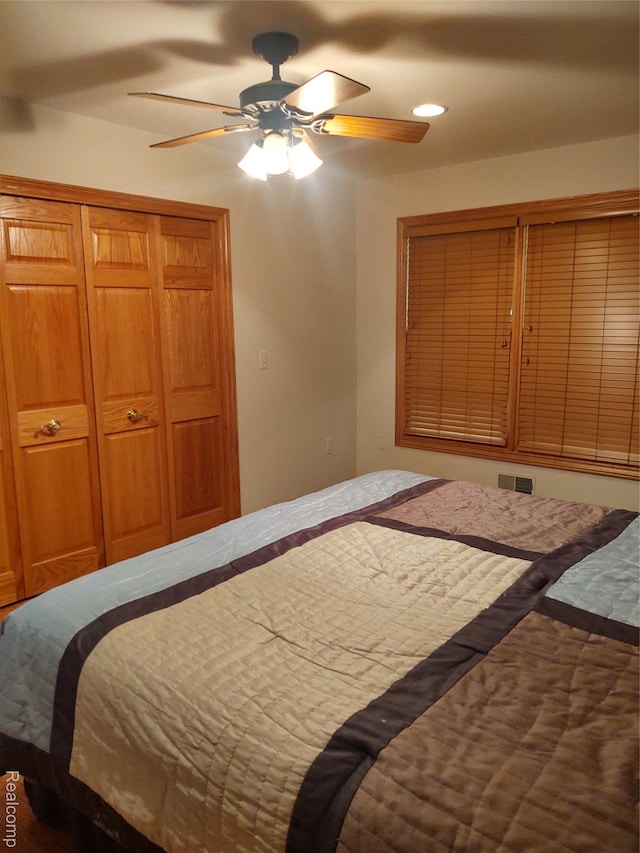 8996 Main St, Whitmore Lake, MI 48189 - bedroom with a closet, a ceiling fan, and recessed lighting