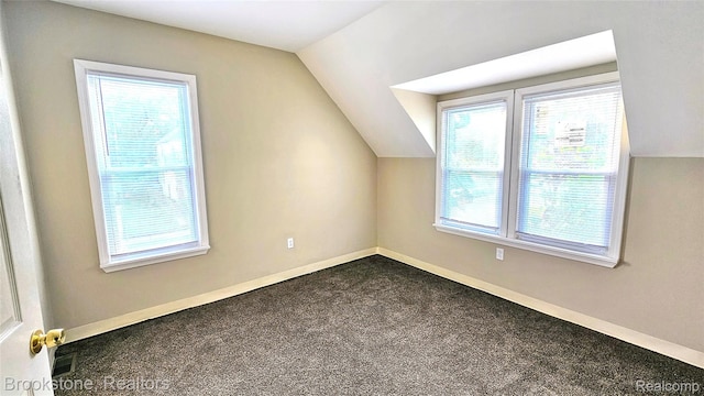2520 Seyburn St, Detroit, MI 48214 - additional living space with vaulted ceiling, plenty of natural light, and dark colored carpet