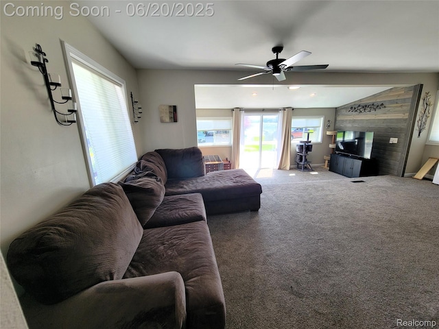11329 E Shore Dr, Whitmore Lake, MI 48189 - carpeted living area with a ceiling fan