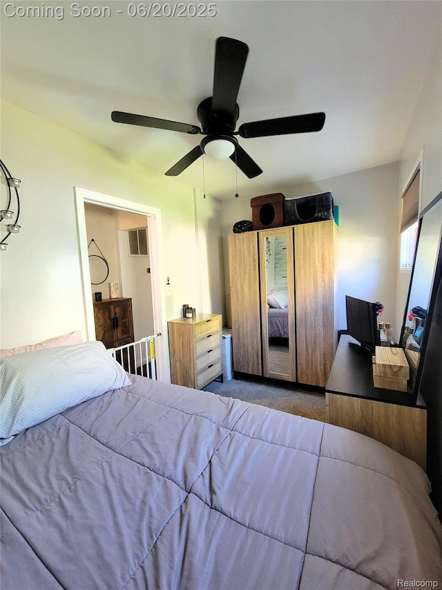 11329 E Shore Dr, Whitmore Lake, MI 48189 - bedroom with carpet floors and ceiling fan
