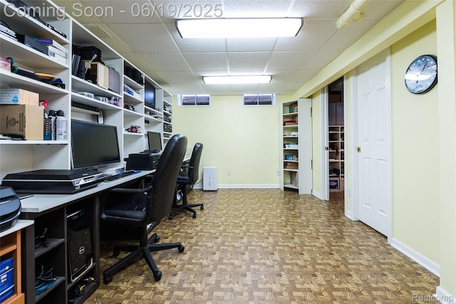 24320 Simmons Dr, Novi, MI 48374 - office area featuring baseboards and a paneled ceiling