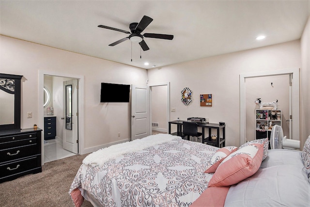 68363 Calvin Center Rd, Cassopolis, MI 49031 - bedroom with carpet floors, recessed lighting, ceiling fan, and connected bathroom