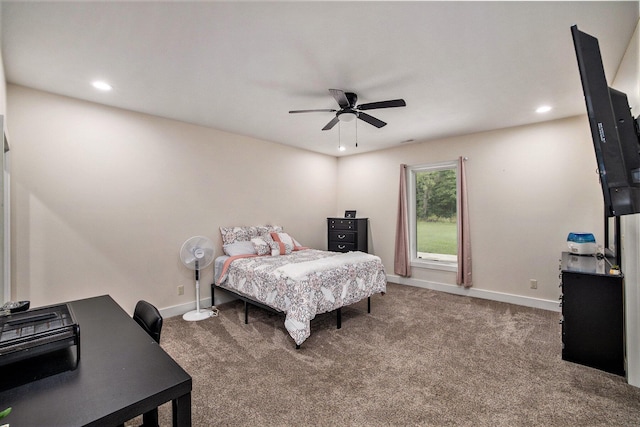 68363 Calvin Center Rd, Cassopolis, MI 49031 - carpeted bedroom with a desk, recessed lighting, and a ceiling fan