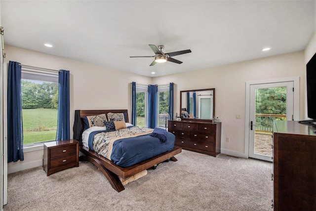 68363 Calvin Center Rd, Cassopolis, MI 49031 - bedroom with access to outside, multiple windows, carpet floors, recessed lighting, and ceiling fan