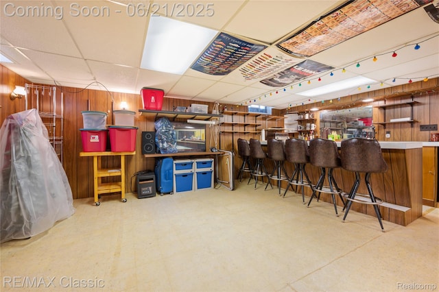 6622 Schaller St, Garden City, MI 48135 - misc room with wood walls, a bar, and a drop ceiling