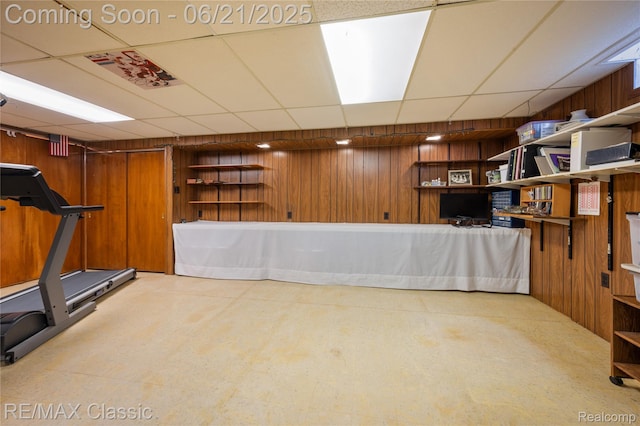 6622 Schaller St, Garden City, MI 48135 - workout area with wood walls and a paneled ceiling