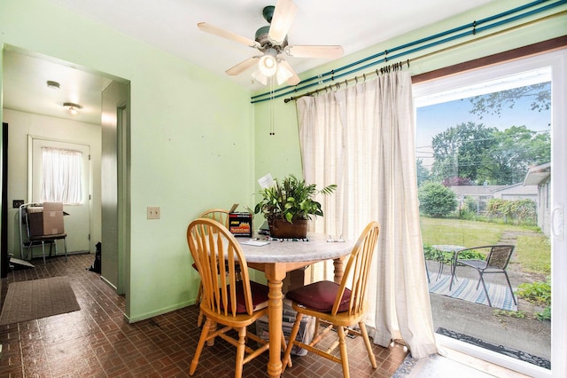 1538 Sheridan Ave, Niles, MI 49120 - dining space with brick patterned flooring and a ceiling fan