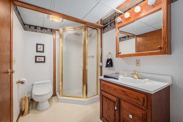 1136 3 Mile Rd NW, Grand Rapids, MI 49544 - bathroom with vanity, a shower stall, and a paneled ceiling