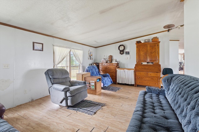 21576 220th Ave, Tustin, MI 49688 - living room with crown molding, light wood-style floors, and a textured ceiling