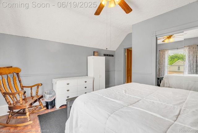727 Minnie St, Port Huron, MI 48060 - bedroom featuring vaulted ceiling, wood finished floors, a textured ceiling, and ceiling fan