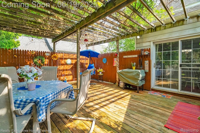 727 Minnie St, Port Huron, MI 48060 - wooden deck featuring a fenced backyard, grilling area, a pergola, and outdoor dining area