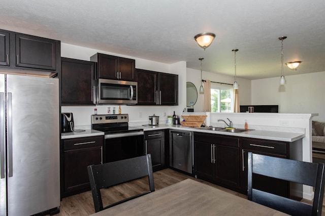 1633 Tea Pond Ct, Vicksburg, MI 49097 - kitchen with stainless steel appliances, light wood-style floors, a peninsula, and light countertops