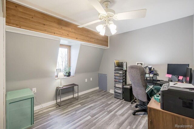 12109 Shaffer Rd, Davisburg, MI 48350 - home office featuring wood finished floors and a ceiling fan