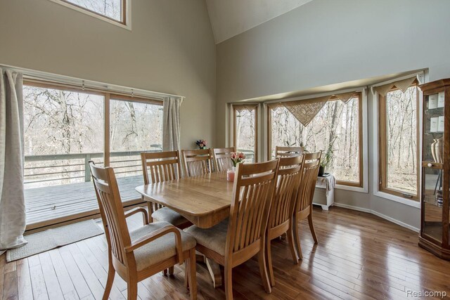 12109 Shaffer Rd, Davisburg, MI 48350 - dining space with high vaulted ceiling and hardwood / wood-style flooring