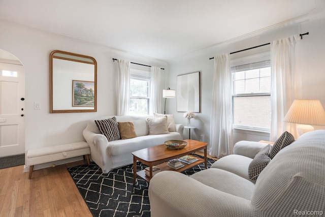 632 S Edison Ave, Royal Oak, MI 48067 - living area featuring arched walkways and wood finished floors