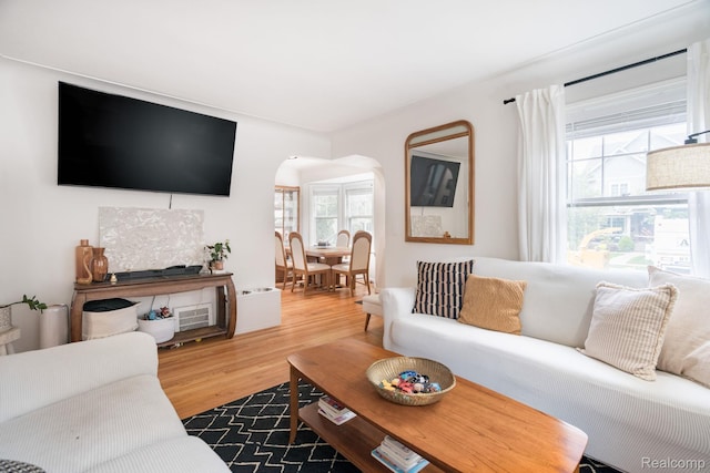 632 S Edison Ave, Royal Oak, MI 48067 - living room with arched walkways, healthy amount of natural light, and wood finished floors
