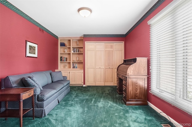 2942 Bywater Dr, Troy, MI 48085 - living area with dark colored carpet and crown molding