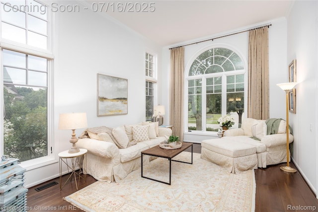 22080 Chase Dr, Novi, MI 48375 - living room featuring dark wood finished floors and crown molding