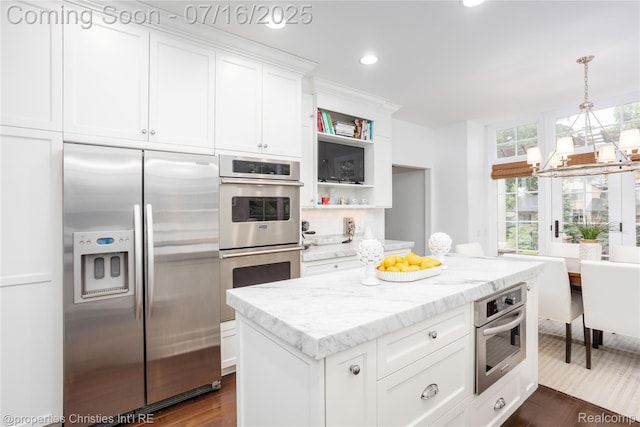 22080 Chase Dr, Novi, MI 48375 - kitchen featuring stainless steel appliances, open shelves, dark wood-style floors, white cabinetry, and recessed lighting